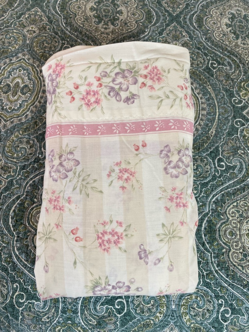 jcpenney Floral Cream Pink and purple vintage flat sheet from the 50s 60s